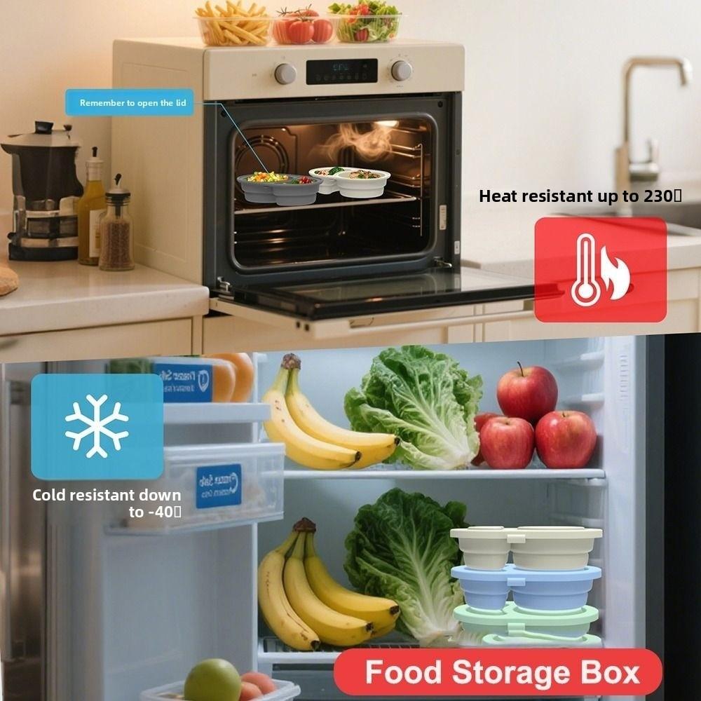 Silicone Snack Containers with Lids Foldable Double Compartment Snackle Box Containers Reusable Sauce Seasoning Containers