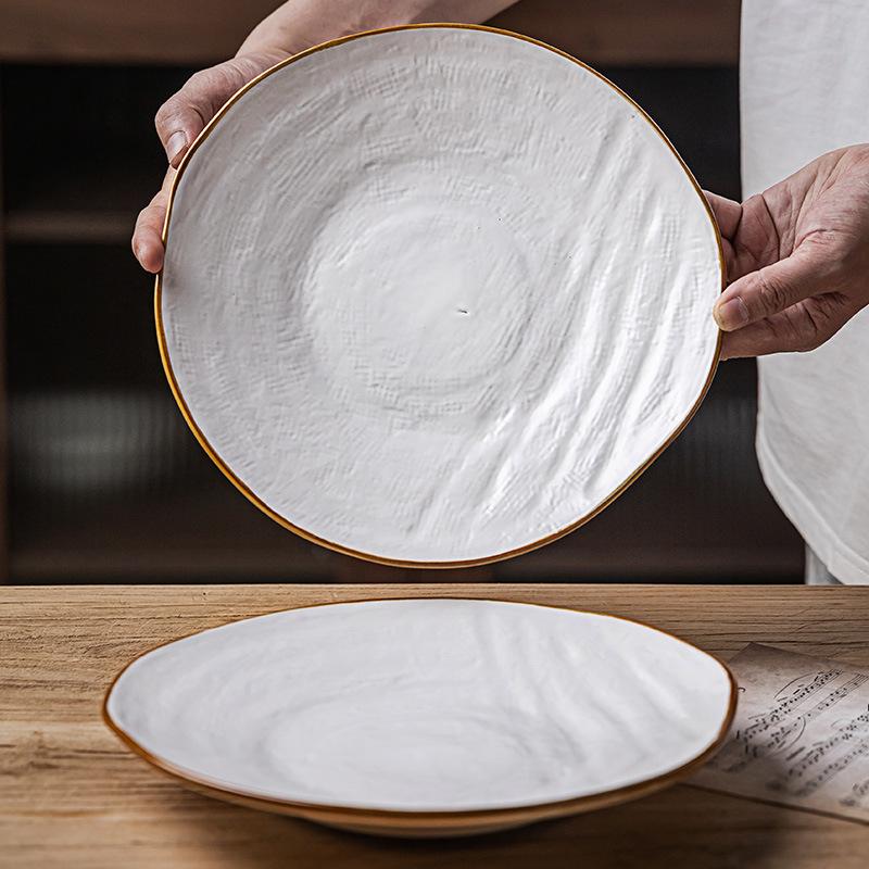 Fabric Texture Plate, High-End Nordic Style Ceramic Plate, Western Pasta Steak Plate, Salad Plate, Slightly Flawed