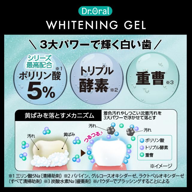 Whitening Gel in 60g x Intensive Whitening Removes Teeth Stain and Prevents Tartar Gel 60141 Dr.Oral (2-Pack) [Made Japan] Mint, 2, Gel, Toothpaste,