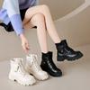 Lady Boots Rock Shoes  Lace Up Boots Round Toe Winter Footwear Lolita Autumn  Large Size Ankle Med Rubber Square