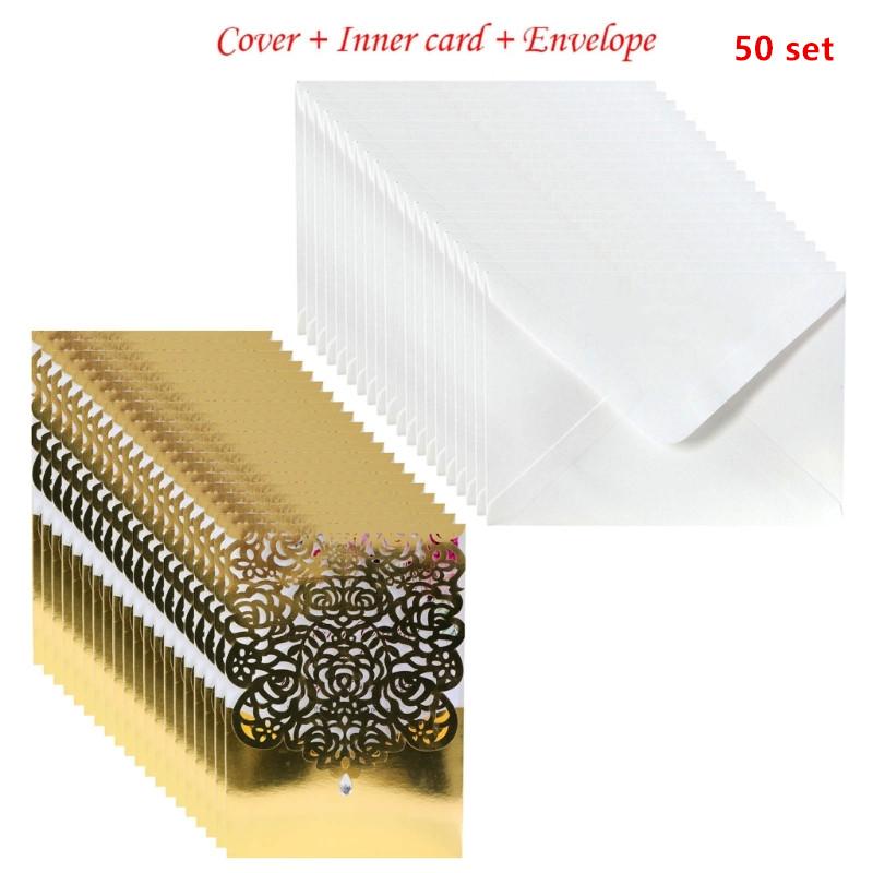 

50 наборов свадебных пригласительных открыток, поздравительная открытка с полой розой и конвертами для девичника, приглашения на помолвку золотой