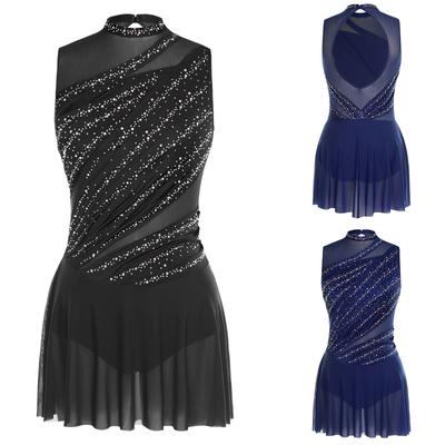 Body da Ginnastica Artistica da Donna Latino Pattinaggio Artistico Balletto Costume Senza Maniche Strass Body Tango Chacha Abbigliamento da Ballo per Esibizioni