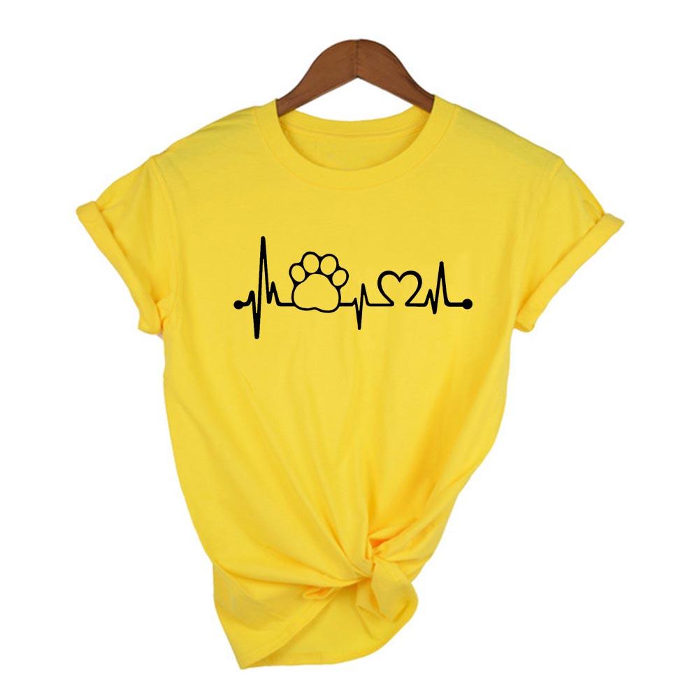 Summer Clothing Tops Print Dog Cat Pet Heartbeat Lifeline Female Shirt Casual Funny T Shirt