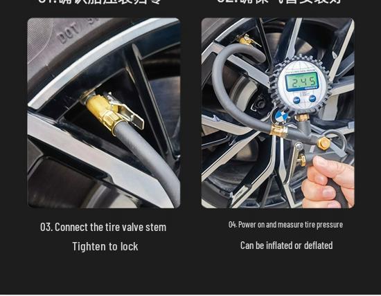 High-Precision Car Tire Pressure Gauge with Inflation Gun & Copper Quick Connector for Auto Repair Shops
