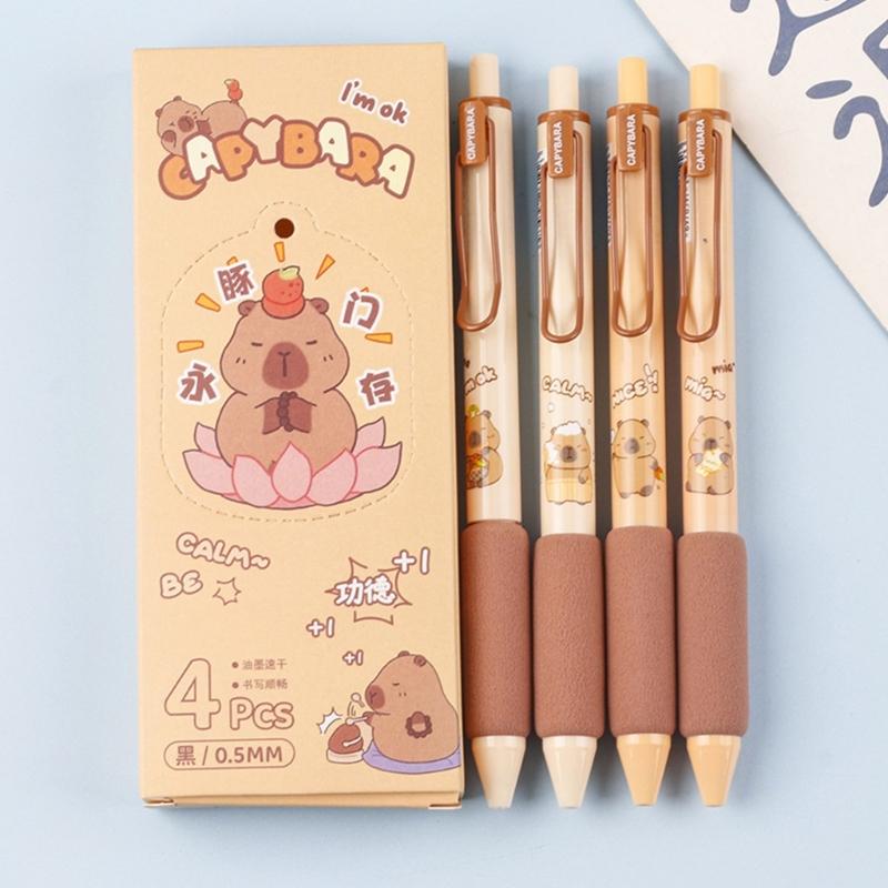 4Pieces Cartoon Gel Inks Pen 0.5MM Retractable Gel Pen Quick Drying Refillable Journaling Pen for Writing Note Taking