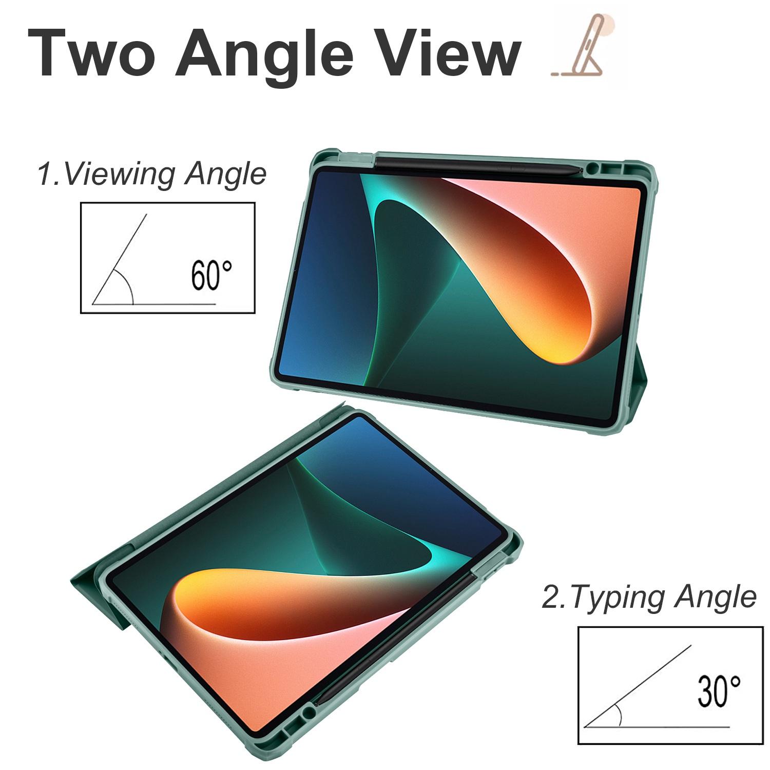 

For Xiaomi Pad 5/Pad 5 Pro Tri-fold Stand Tablet Case Front Transparent Acrylic Back Full Body Protective Cover,Support Auto Wake/Sleep Function Midnight Green