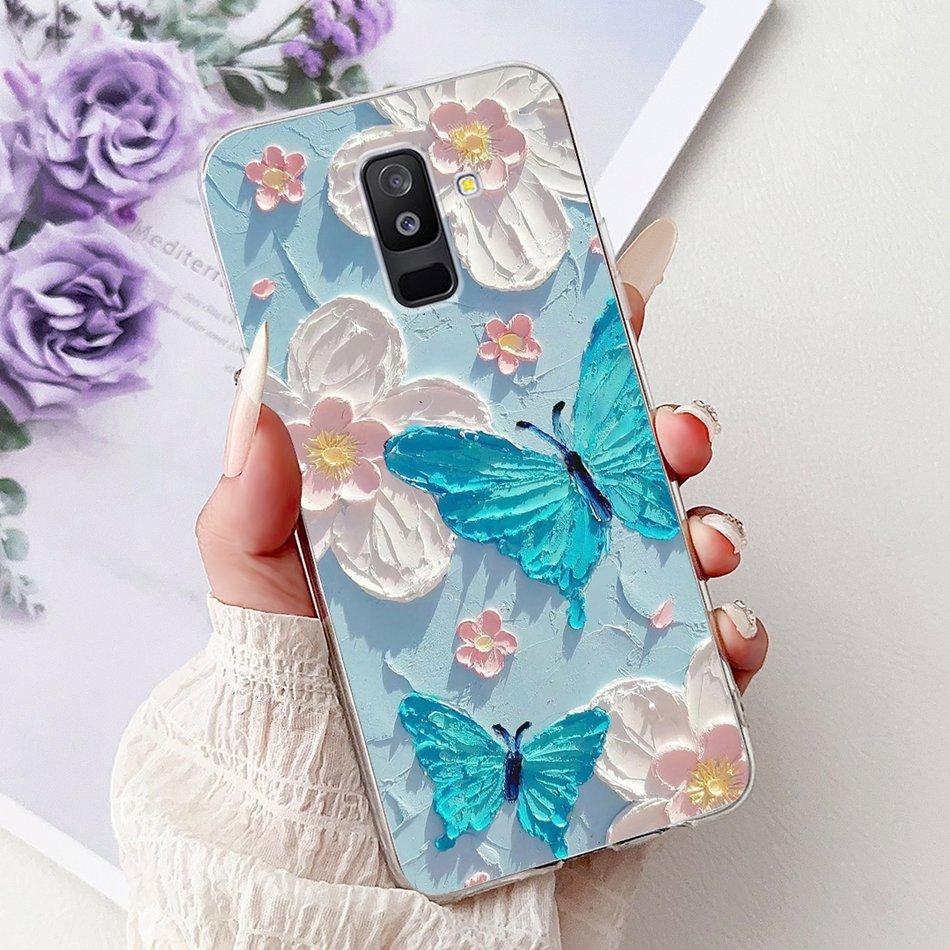 For Samsung Galaxy A6 Plus 2018 Phone Case On Samsung A6+ (2018) A6 A600F A605G Elegant Floral Cat Soft Silicone Clear TPU Cases