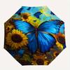 Butterfly Sunflower Theme 8 Bone Hand Automatic Folding Umbrella, Compact and Portable Design, A Perfect Gift for Birthday, Christmas or Bus