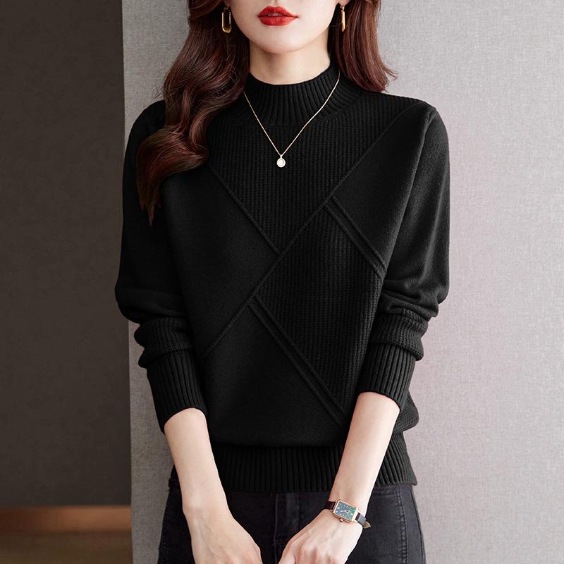 Semi-turtleneck Bottoming Shirt Women's Autumn and Winter Fashion Short Knitted Sweater New Pullover Thickened Inner Sweater
