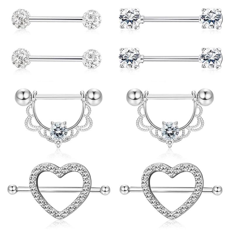 1 Pair New Clear Zircon Heart Nipple Rings Cover Piercing Body Jewelry Nipple Bar Ring Barbell Nipple Piercing Mamilo Sexy Women