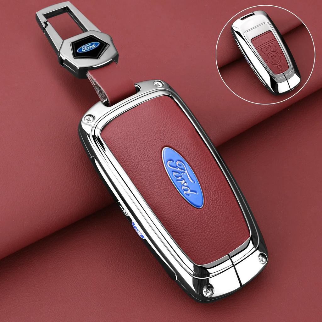 Car Sticker 2026 Ford 2025 Hot Leather Car Key Case Protector Cover for Ford Fusion Mustang Explorer F150 F250 F350 EcoSport Edg