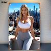 City Skyline Fashionable Woman Metal Wall Art  Inspirational Iron Sign for Living Room Game Room Decor D Flat Xin