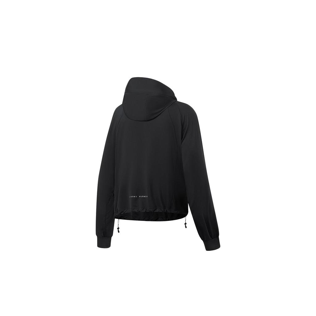 Li Ning Fitness Series Solid Color Logo Print Ice Feel Moisture Wicking Knitted Zip Up Hoodie Women Hoodies Black AWDT576-3