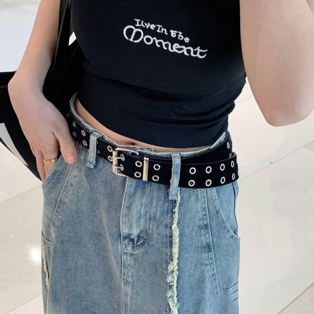 Pin Buckle Suede Rivet Belt Luxury Design Punk Waistband Paired with Skirts Jeans