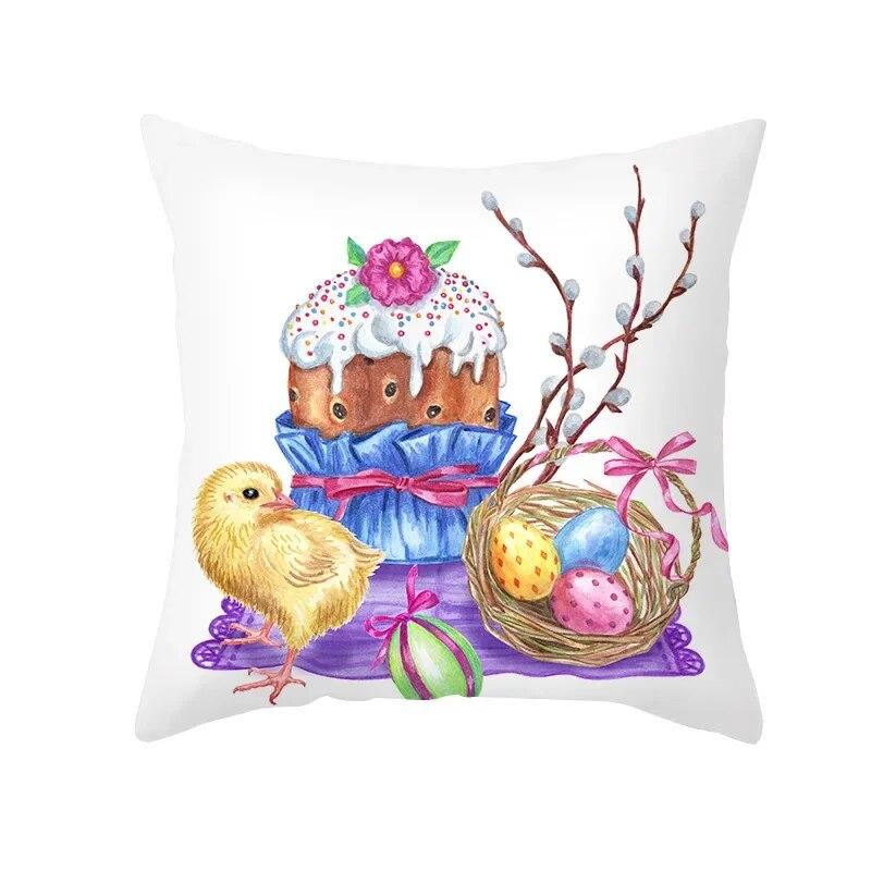 Spring Home Decor Cushion Cover Happy Easter Eggs Rabbit Decorative Pillow Covers Flowers Bunny Printed Throw Pillowcase 45x45cm
