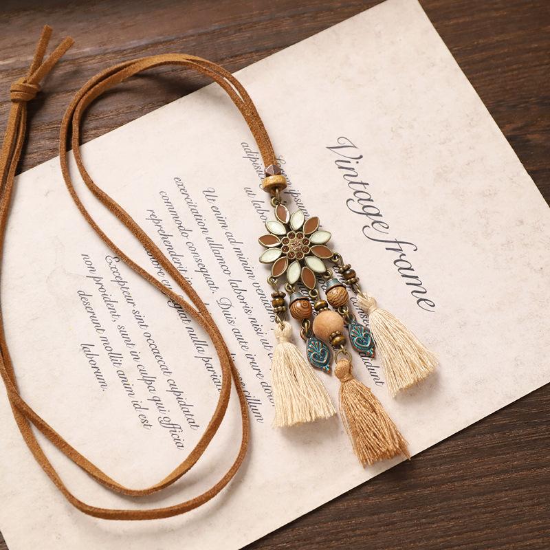 

Lady Bohemian style long necklace with vintage fringed sweater chain