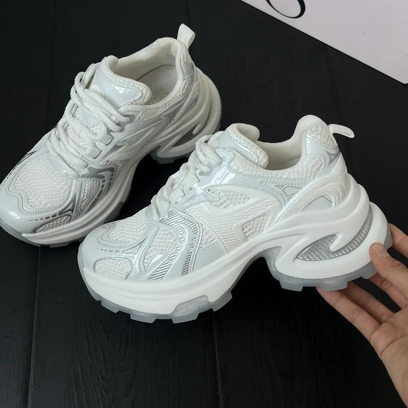 Foreign Trade Sports Shoes Women's 2025 Summer New Round Head Platform White Shoes Comfortable and Breathable Casual Shoes Dad Shoes