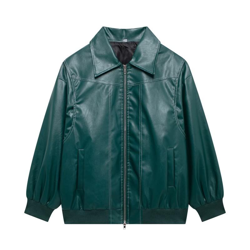 Womens Vintage Stand Collar Loose Streetwear Faux Leather Jacket Winter