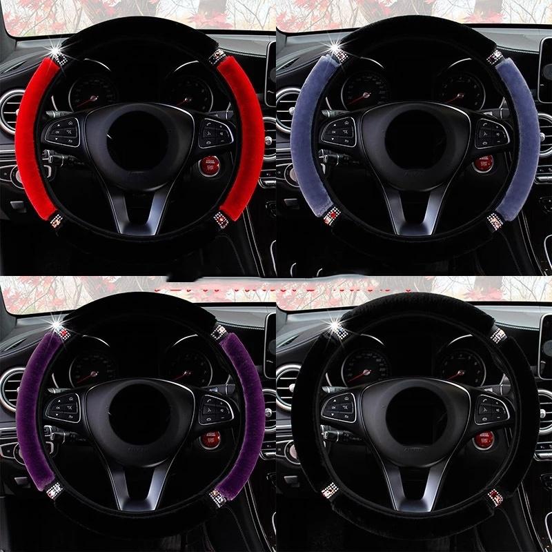 Universal 37-38Cm Diameter Soft Plush Rhinestone Car Steering Wheel Cover Interior Accessories Steering-Cover Car-styling