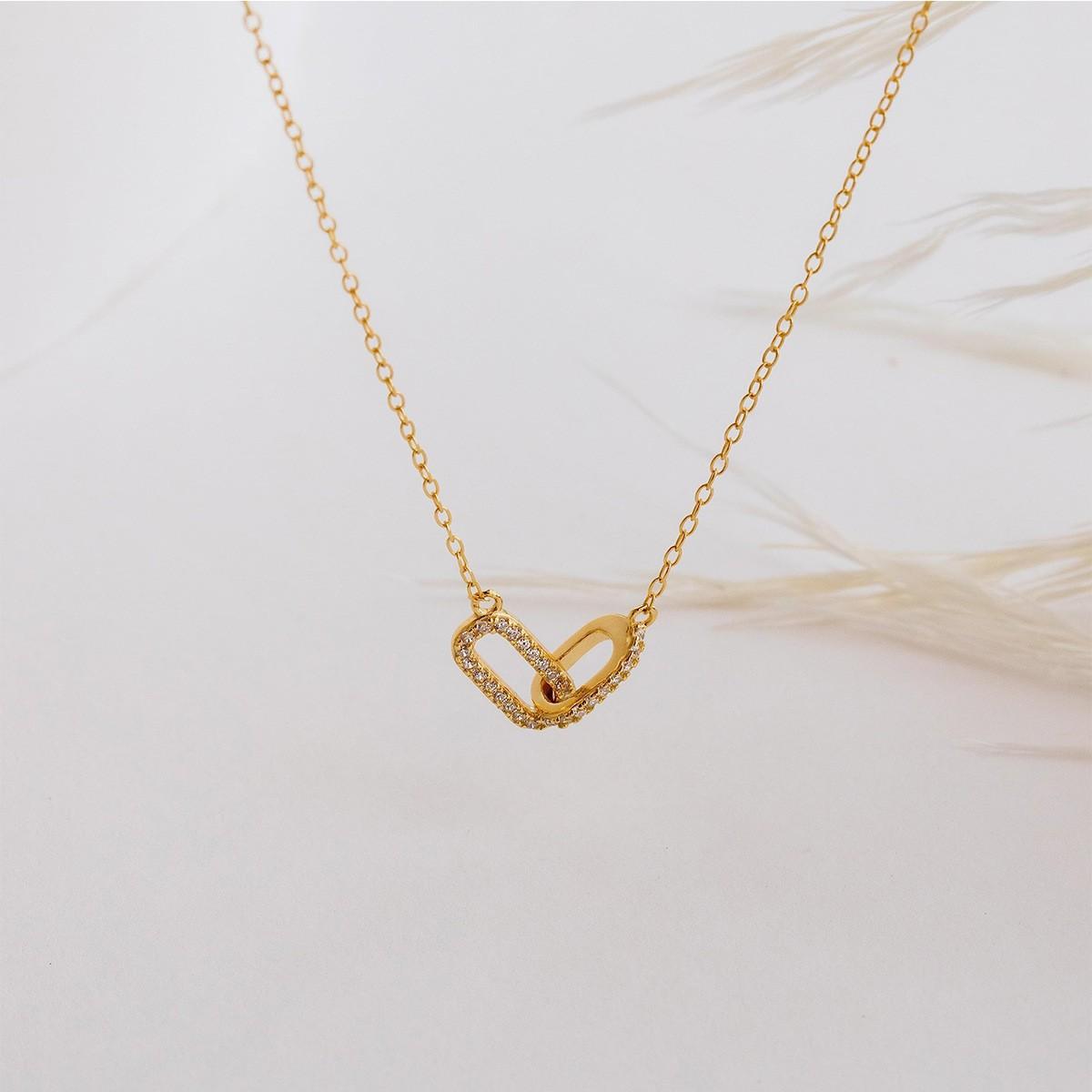 

Exquisite Simple Gold Color Stainless Steel Geometry Double Ring Micro Inlay Zircon Necklace for Women Collar Chain Jewelry Gift золотой