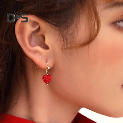 1 Pair Women Hook Earrings Artificial Crystal Red Heart Glitter Pendant Dangle Earrings Jewelry Gift