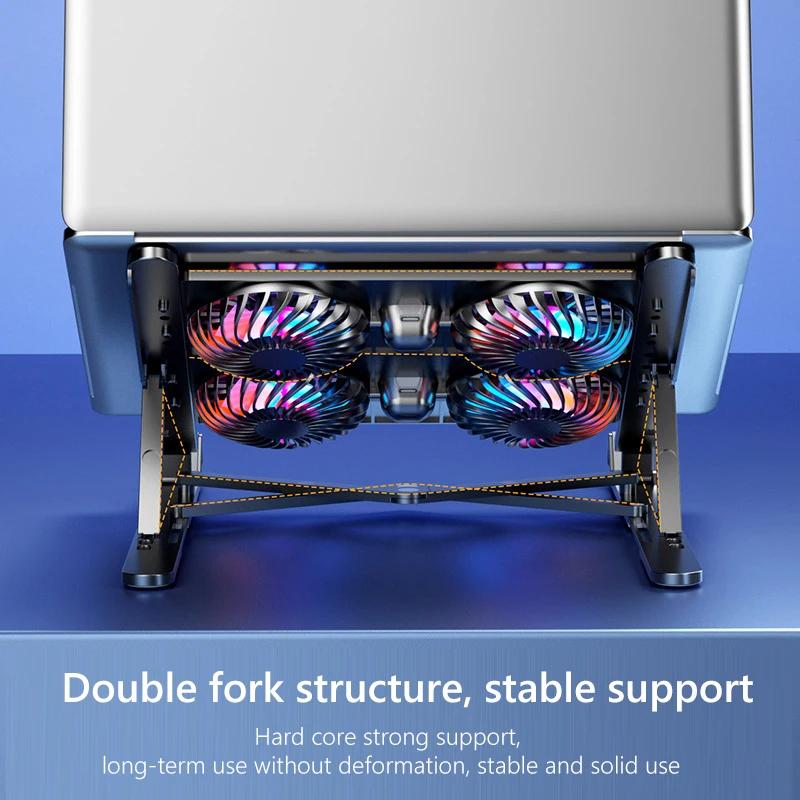 Notebook Stand with 2/4 Fans Foldable Laptop Cooling Fan RGB Silent Gaming Laptop Cooler Fan 7 Height for 11-17.3 Inch Notebook
