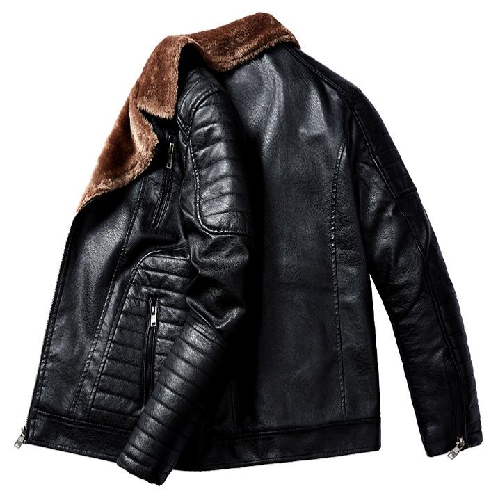 Winter Plus Velvet PU Leather Jacket Masculino Tamanho Grande Pele Uma Peça Jaqueta De Couro Masculino Jaqueta