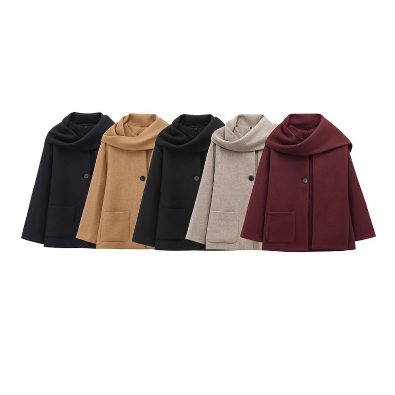 Kaslead New Arrival Women's Fashion Style Blended Scarf Round Neck Long Sleeves Coat Outwear 2095141