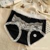 Plus Size Women's Lace Edge Girly Comfort Bag Hip High Elastic Skin Touch Midwaist Antibacterial Crotch Triangle Briefs