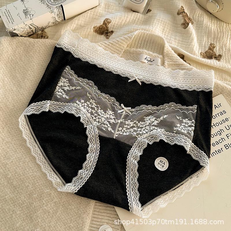 Plus Size Women's Lace Edge Girly Comfort Bag Hip High Elastic Skin Touch Midwaist Antibacterial Crotch Triangle Briefs