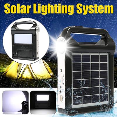 Tragbares 15W Wiederaufladbares Solarpanel Stromspeicher Generator Kit USB-Ladegerät Mit Lampe Beleuchtung Heim-Solarenergie-System