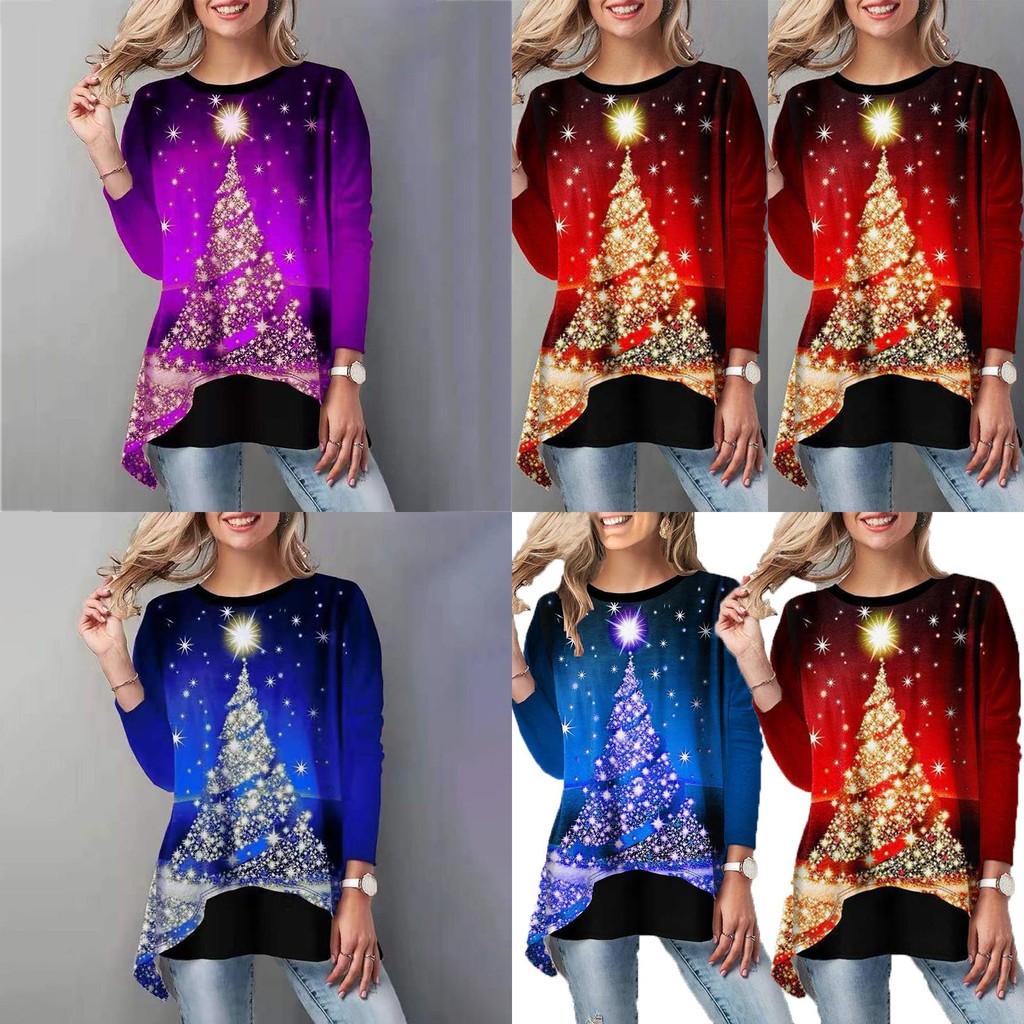 Women Christmas Tree Tops Cozy Long Sleeve Casual Xmas Pullover T Shirt Blouse