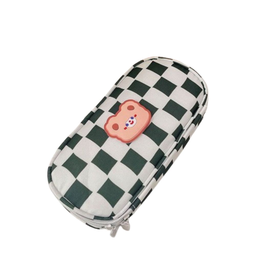 

Checkerboard Pencil Case Large Capacity Stationery Storage Box Portable Pen Bag Office чёрный