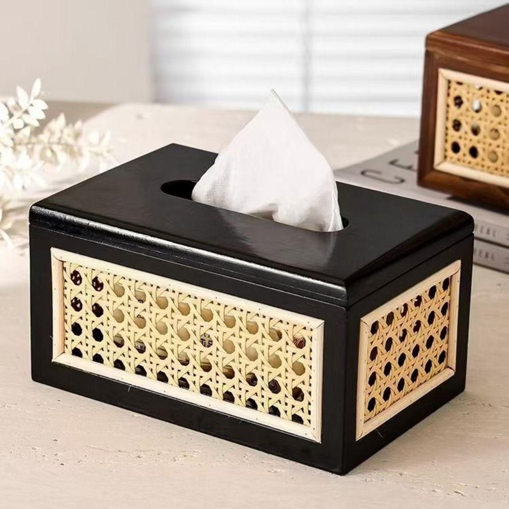 Solid Wood Wooden Napkin Case Thickened Wet Wipes Container High Quality Rattan Tissue Box  Bedroom