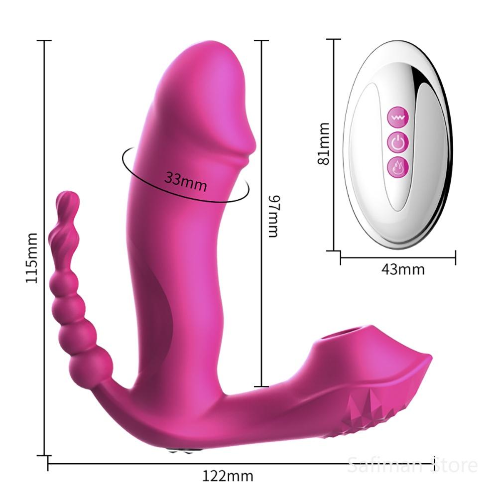 Odsávací vibrátor 3 V 1 Vibrační sací vibrátor 7 režimů Anální stimulátor pochvy klitoris Nositelné orální sání Erotické sexuální hračky pro ženy