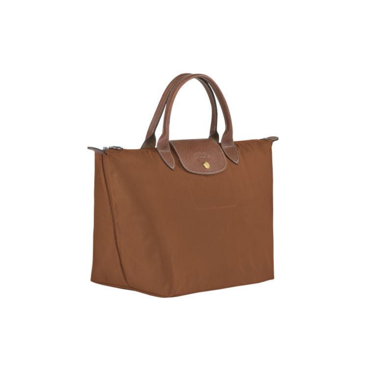 Longchamp Le Pliage Club Solid Color Strapless Flap Short Handle Zipper Closure Leather Tote Bag Small Women Tote Bag Cognac 1623089504