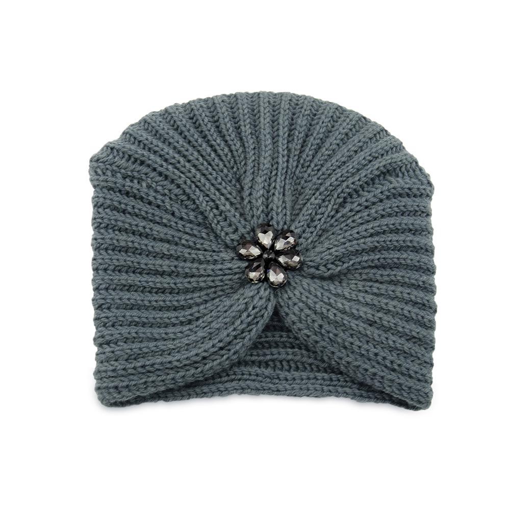 European-American Diamond Flower Knitted Wool Hat - Bohemian Crystal Indian Hat for Autumn/Winter
