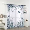 2PCS Digital Printed Sheer Curtain, Blue Leaf Butterfly Print, Whimsical Nature Botanical for Living Room Bedroom Home Decor
