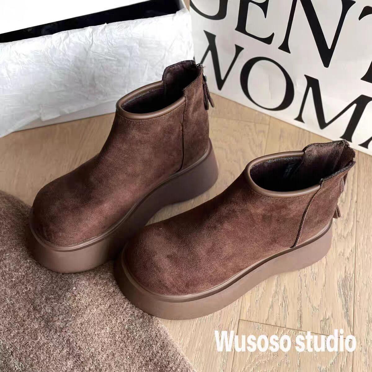 

Короткие ботинки из матовой мягкой кожи, женские ботинки Naked, универсальные ботинки Martin из мягкой кожи в британском стиле с толстой подошвой 40 темно-коричневого