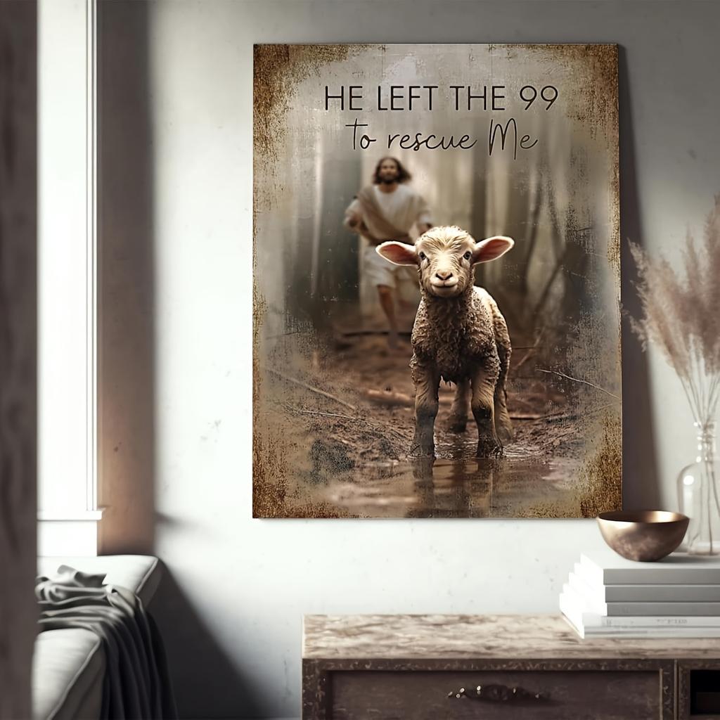 1pc Chasing Lost Lamb Canvas Wall Art Religious Inspirational Poster HD Print for Bedroom, Living Room, Office&Dining Room Decor, Religious Wall Art