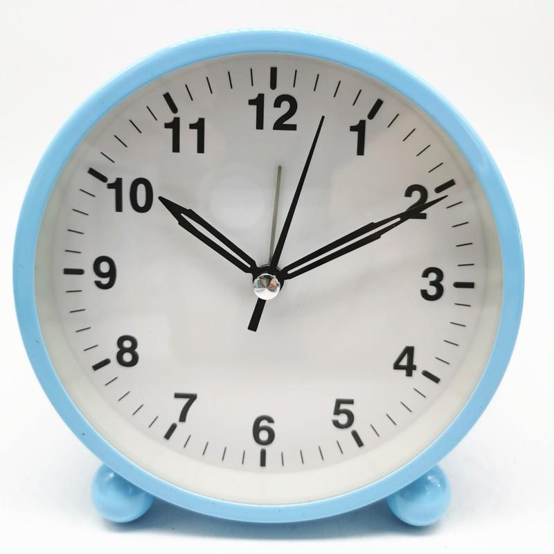 Round Alarm Clock Study Desk Alarm Clock Pointer Type Quartz Clock Bedside Table Clock Silent Metal Seat Clock