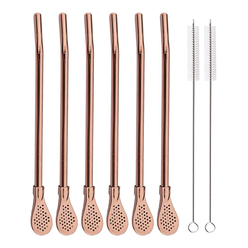 8Pcs/Set Coloful Stainless Steel Drinking Straws Washable Reusable Yerba Mate Spoon Filter Straw for Cocktail Bar Accessories