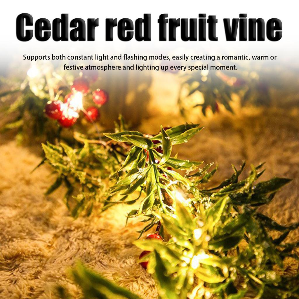 Christmas String Lights with Red Berry Xmas Cedar Garland Fairy String Lights Indoor Outdoor Xmas Fireplace Home Winter Decor
