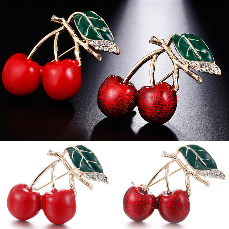 Red Enamel Cherry Metal Brooch Pins Button Brooches Sweater Clip Jewelry