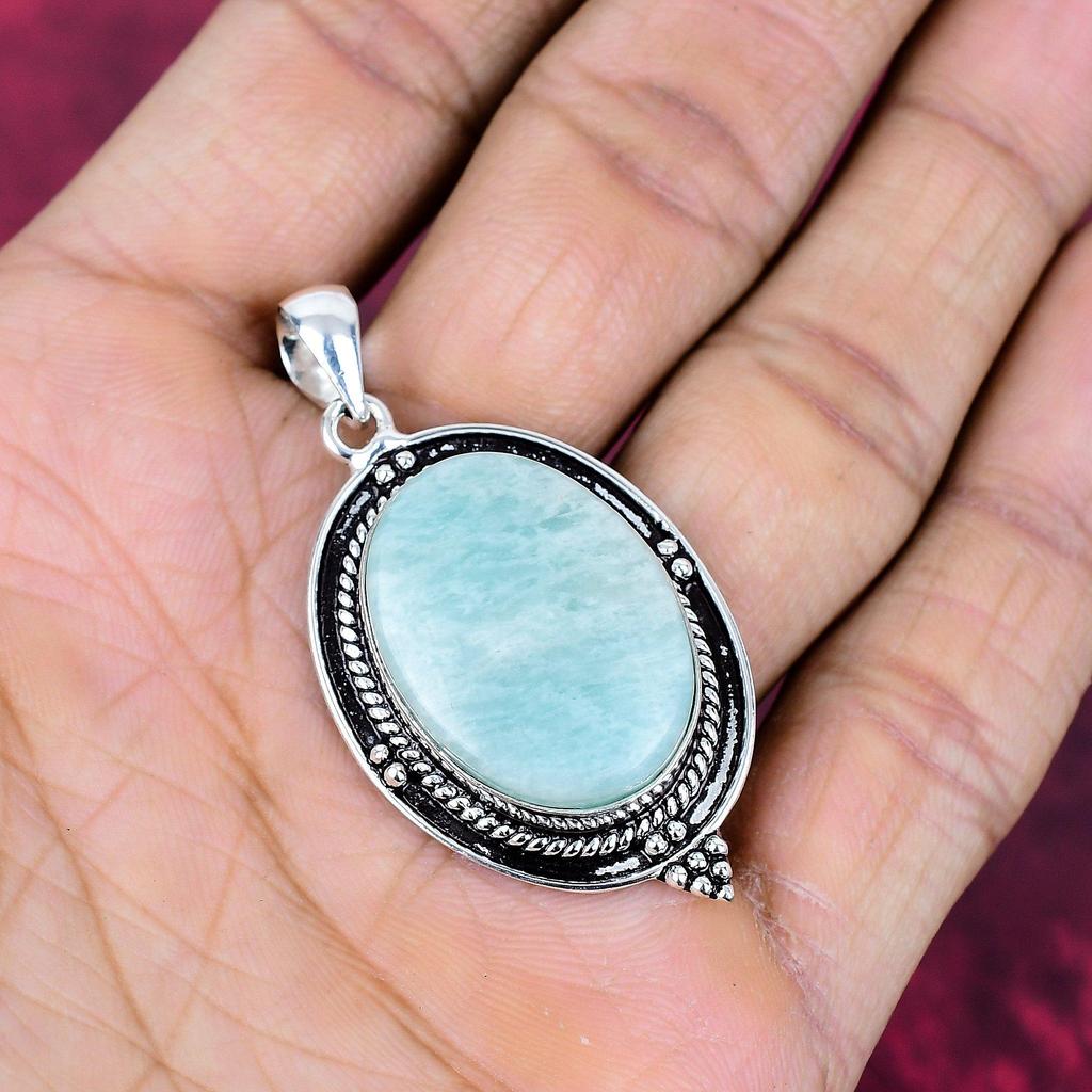 Amazonite Gemstone Jewelry, 925 Solid Sterling Silver Pendant, Handmade Boho Amazonite Pendant For Gift