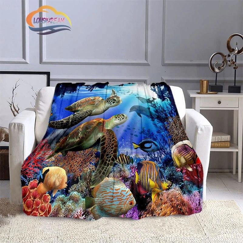 Marine Life Blanket Fashion Marine Organism Oceanic Dolphins Flannel Quilt Cover Travel Bedding Throw Bedspread