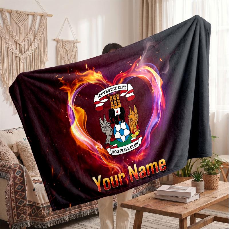 Coventry City Personalized Fleece Blanket With Football Logo, Custom Name Text Soft Warm Home Throw Blanket