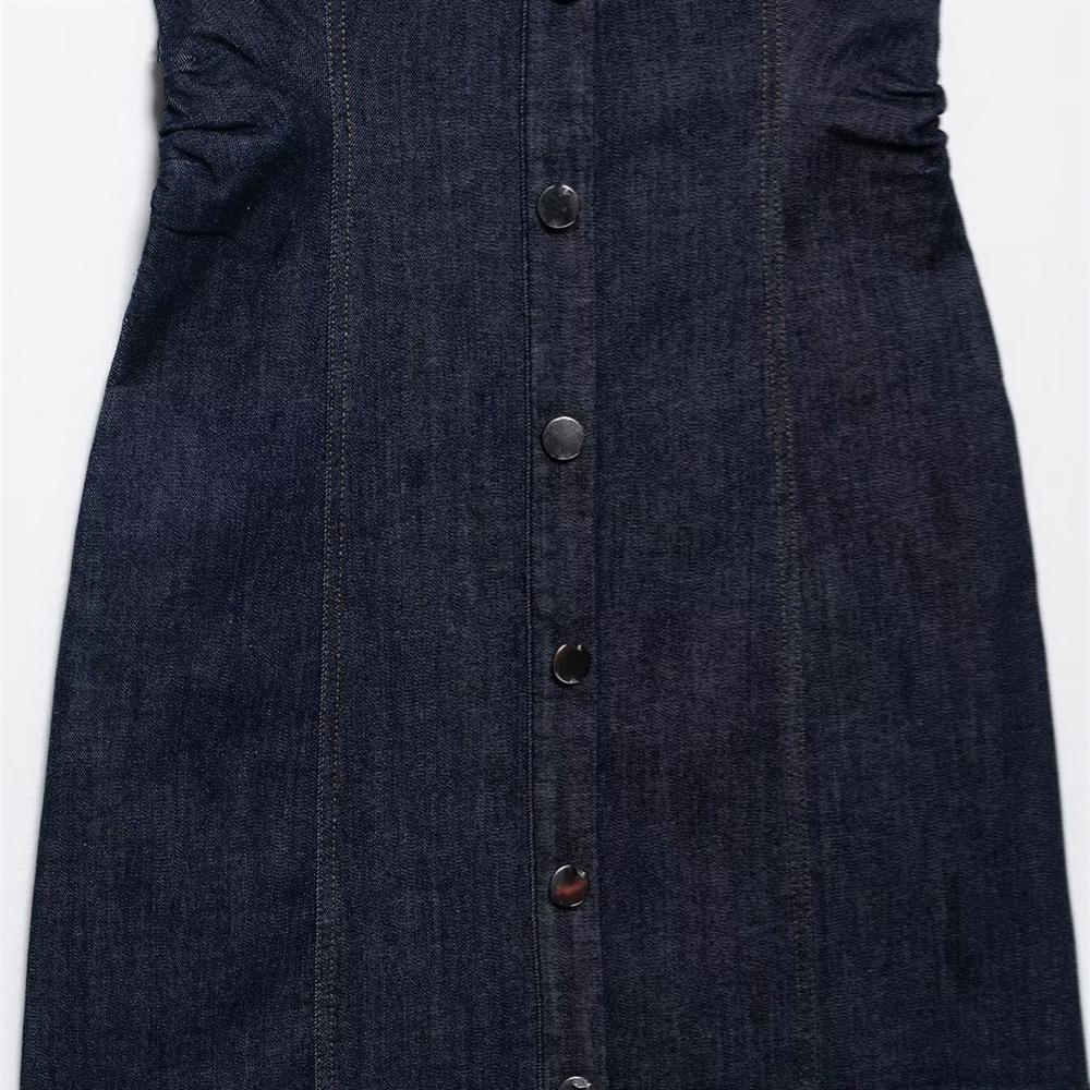 2025 Spring/Summer Women's Slim Fit Sleeveless Denim Dress with Simple Lapel