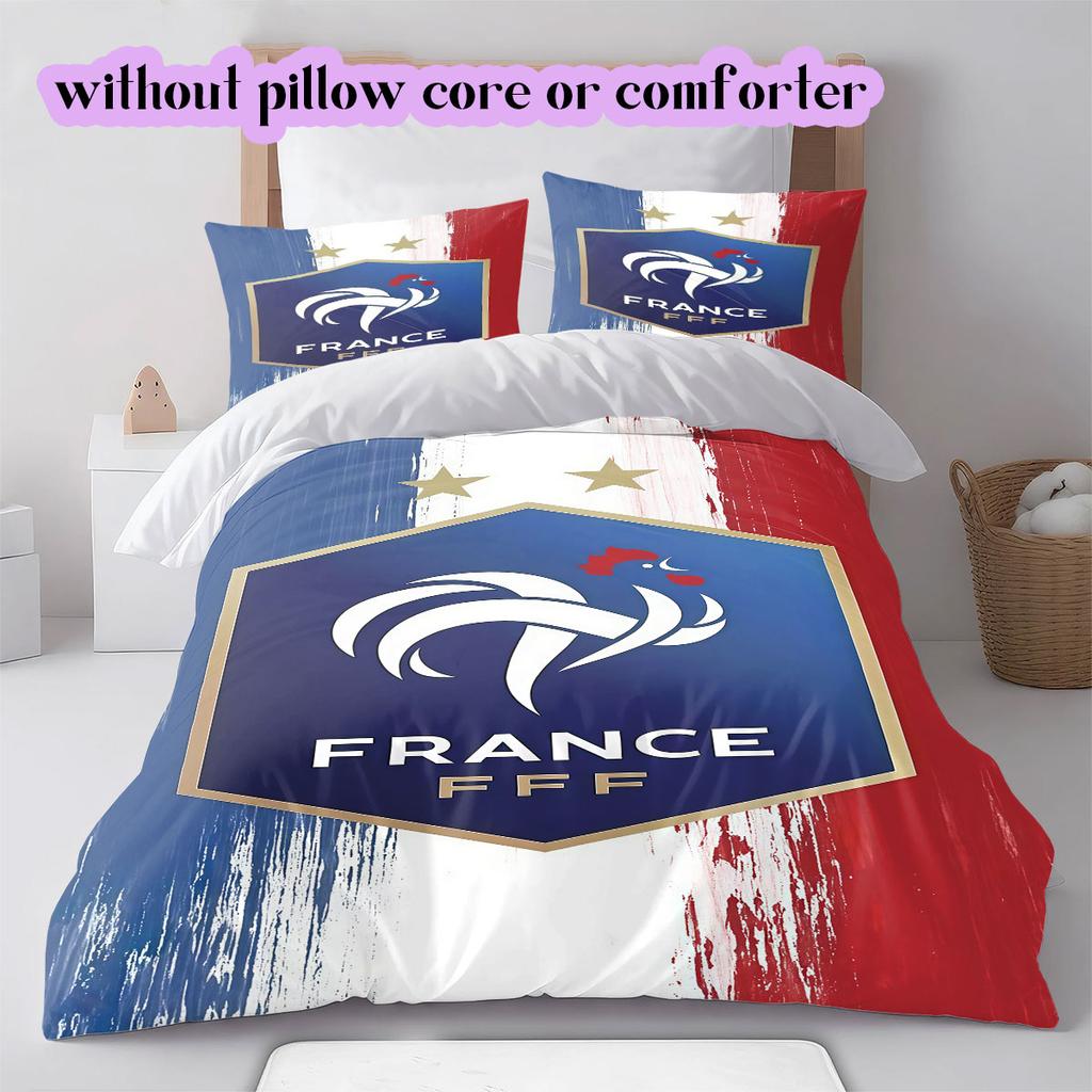 France Football Soccer Pattern Bedding,Quilt Set Quilt Cover Pillowcase Home Birthday Gift (1*duvet Cover+2*pillowcase,without Core)