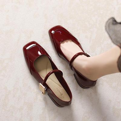 "Spring Collection: Women's Mary Jane Square Toe Leather Shoes In Red, Black, Apricot, Silver"